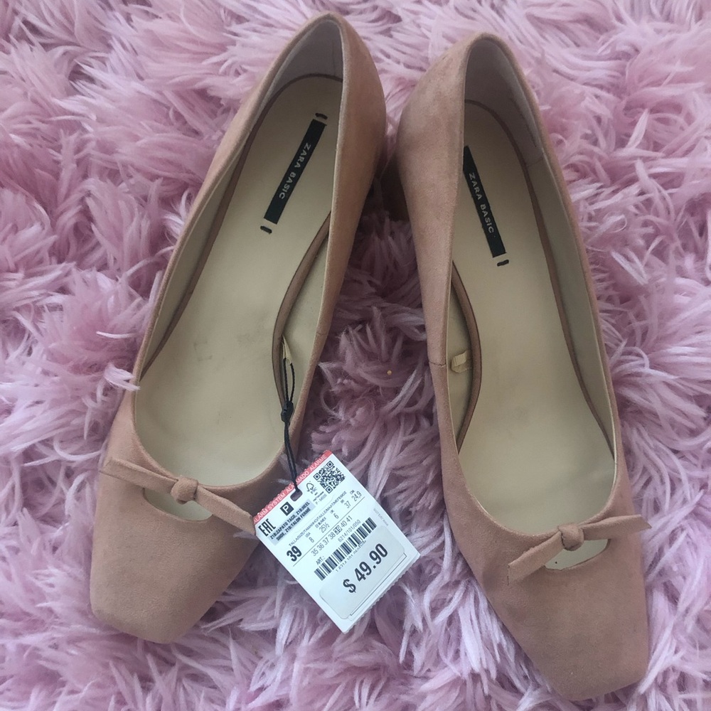 Zara blush block suede heels size euro 39